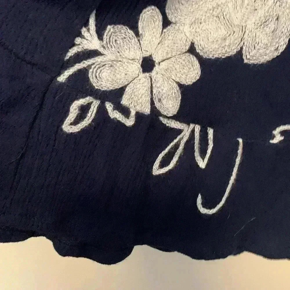 Forgotten Grace light and airy navy blue boho off the shoulders top w em… - Picture 6 of 12
